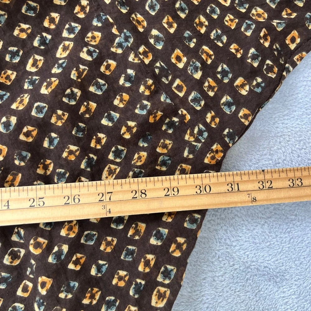 Anthropologie Boho Peasant Blouse M‎ Brown Geometric Print Cotton Sheer Batwing - Picture 7 of 12